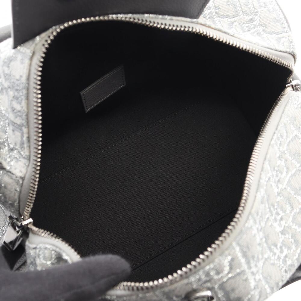 Dior Langot Leather Gray Canvas Handbag Oblique